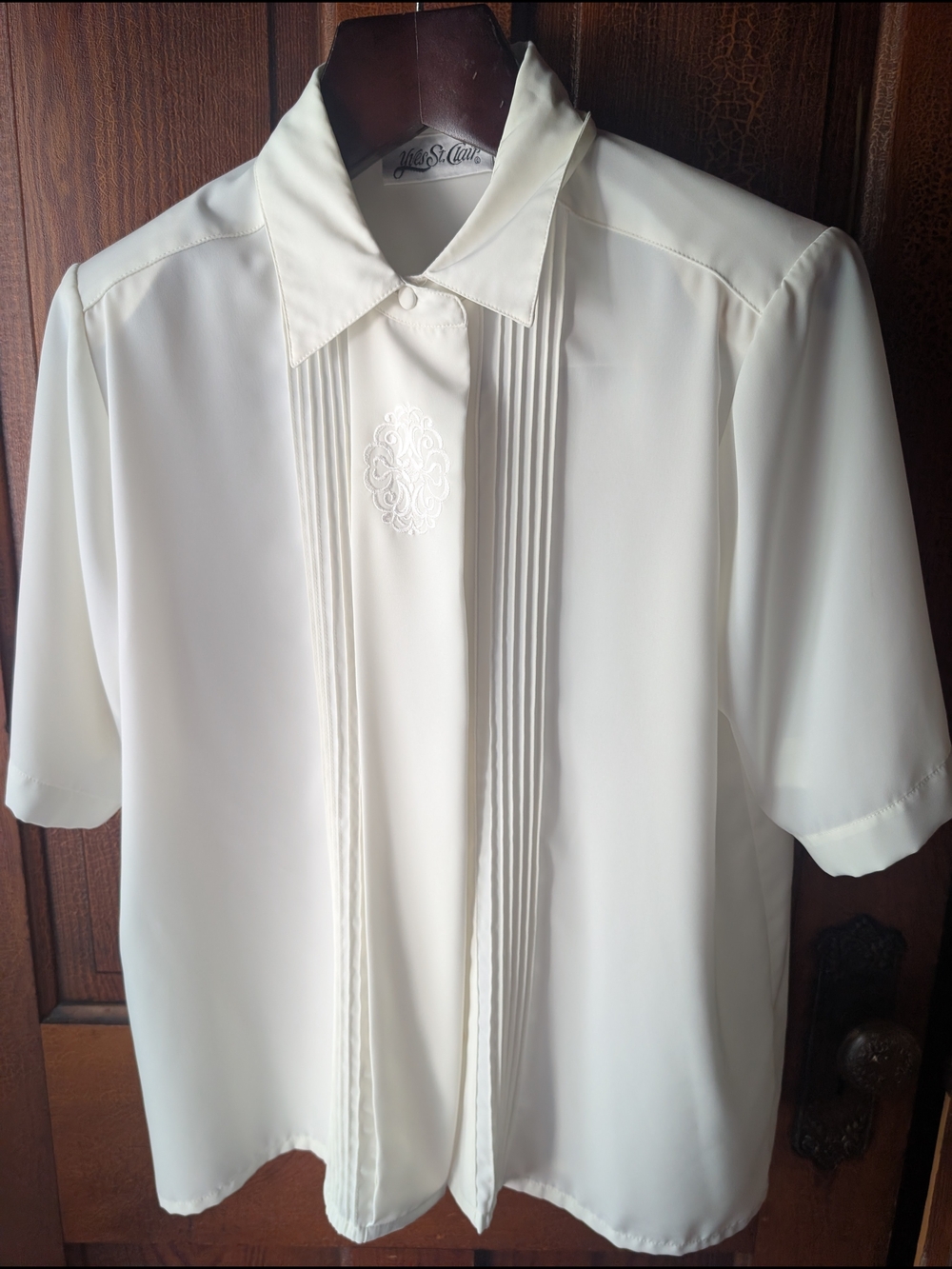 Vintage Gorgeous Yves St. Clair Ivory Blouse Size 14 retro classic euc